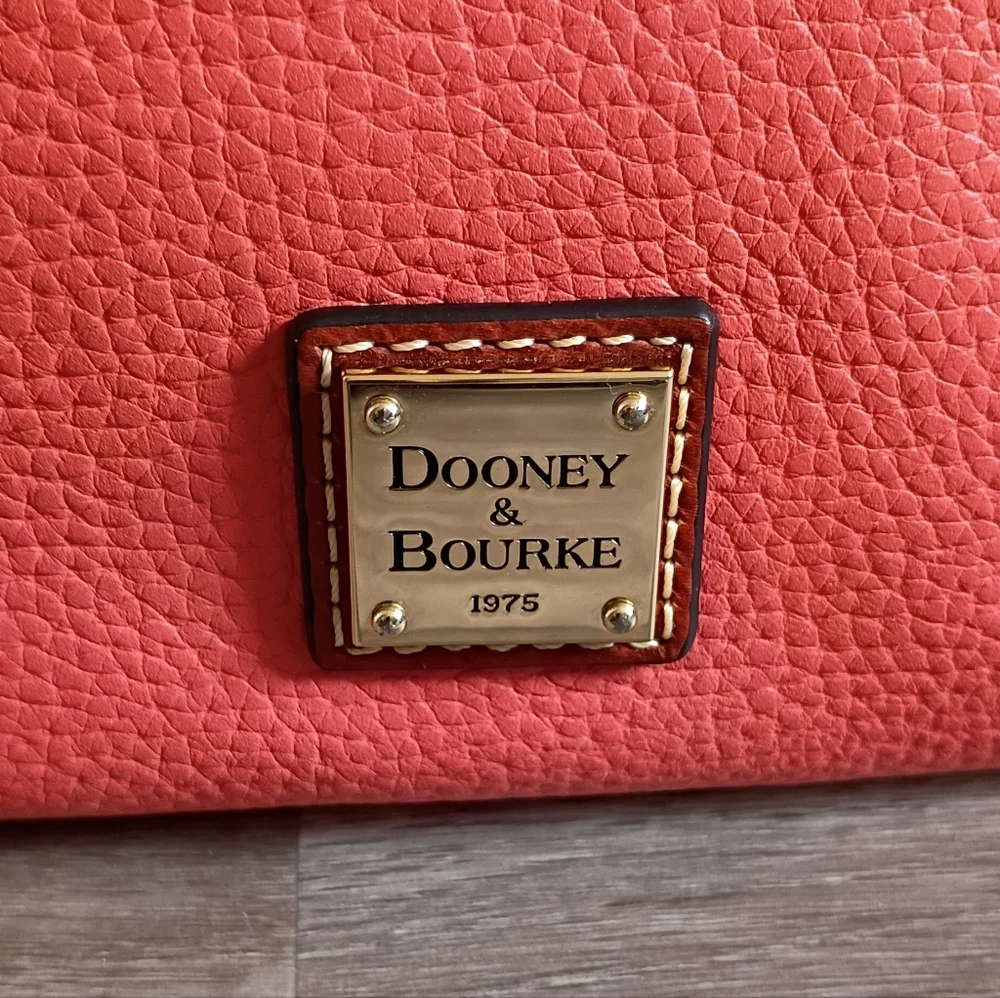 Dooney & Bourke Womens Kiley Orange Peach Pebbled Leather Red Liner Hobo Handbag